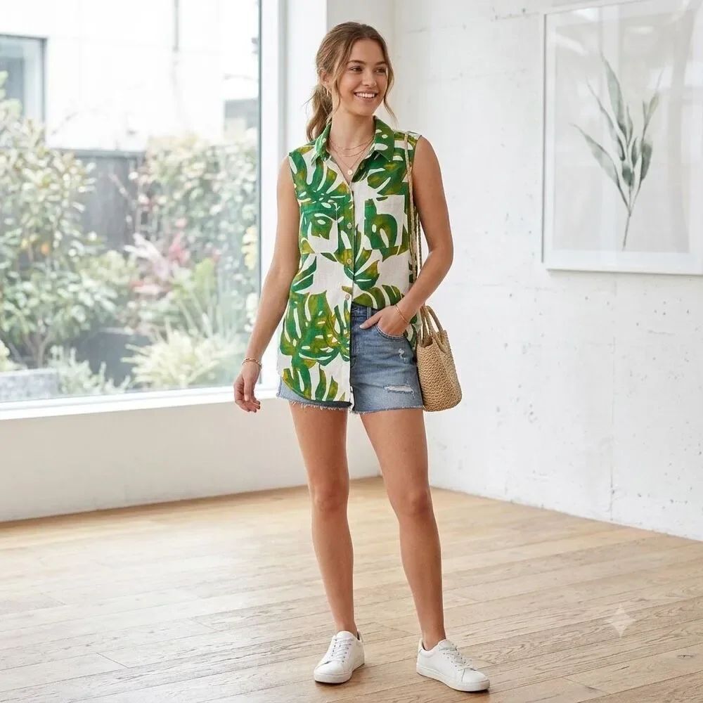 Joie size M linen blend tunic top tropical.